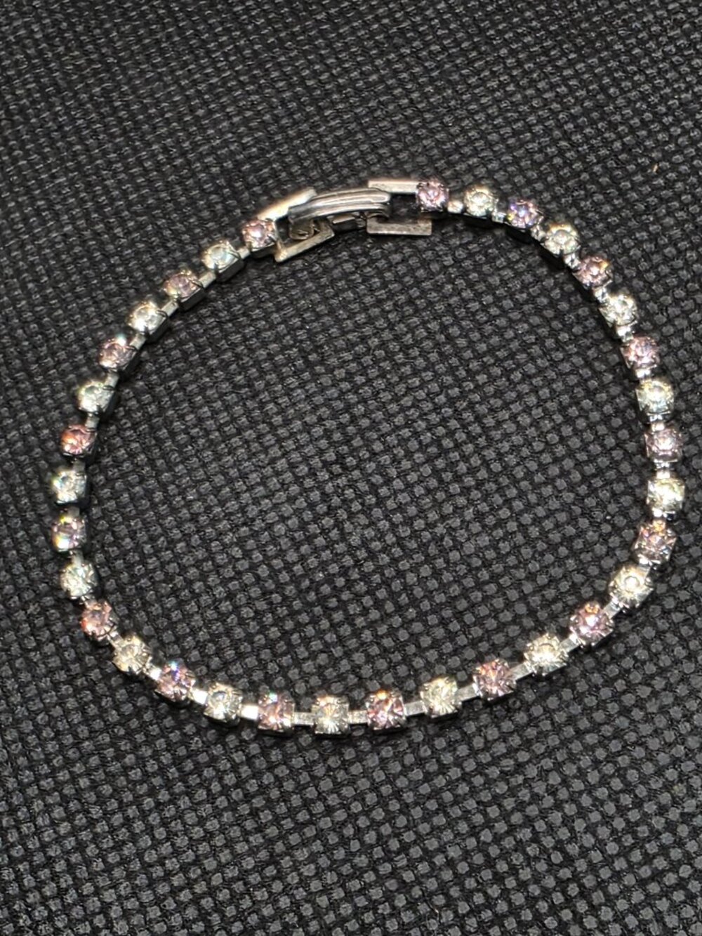 Vintage Pastel Pink & Clear Rhinestone Tennis Bracelet 7 inches
